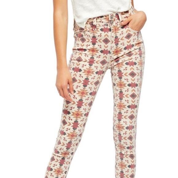 Free People Wild Child Printed Aztec High Waist Rise Skinny Jeans 27 X 28 NWT - Picture 4 of 10